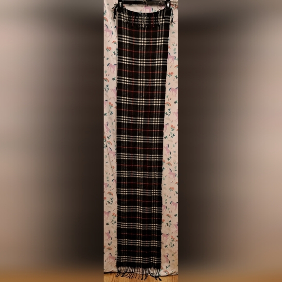 Vintage Burberry Black & Red Nova Check Pure Cashmere Warm Winter Scarf - Picture 6 of 7